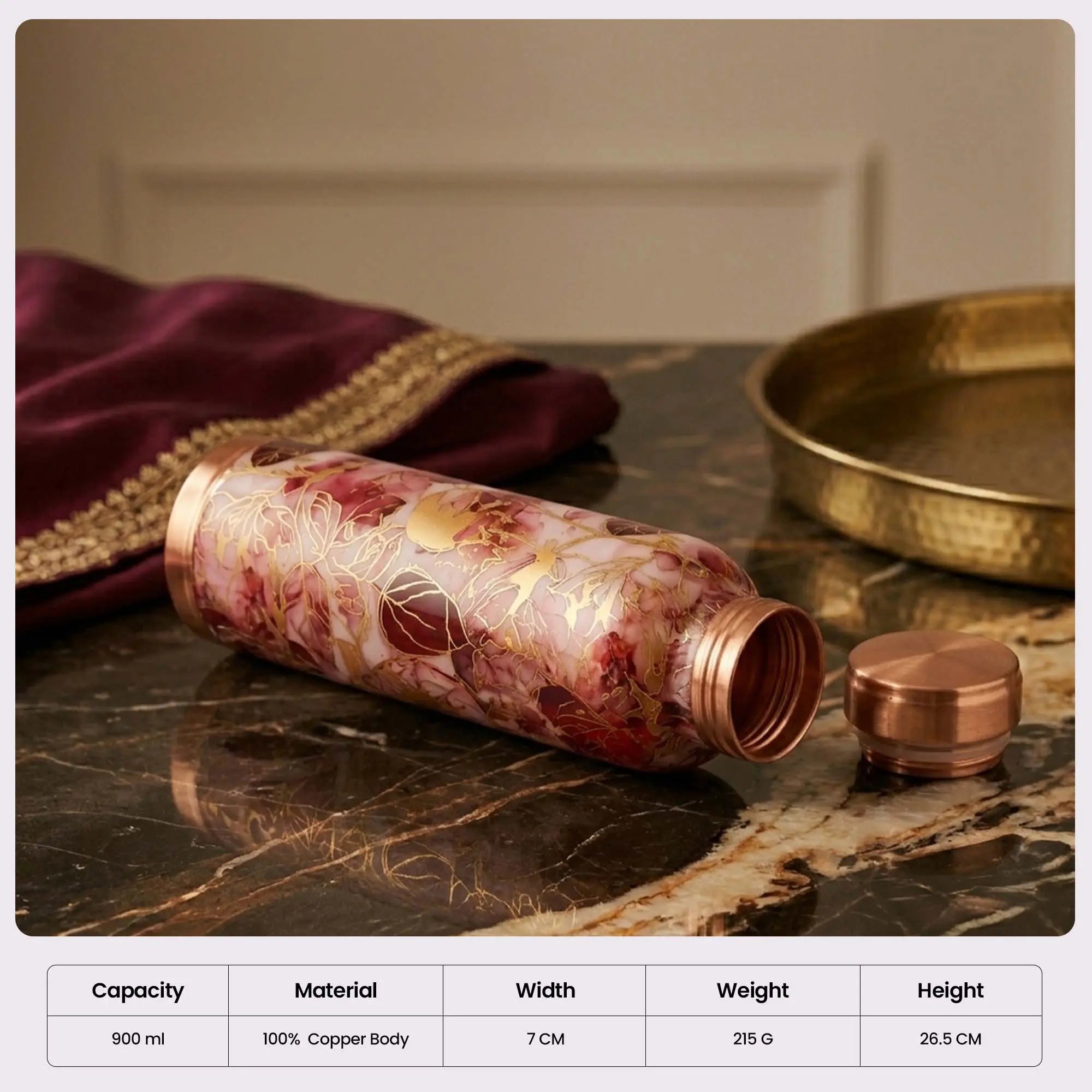 Maroon & Gold Leaf Copper Bottle