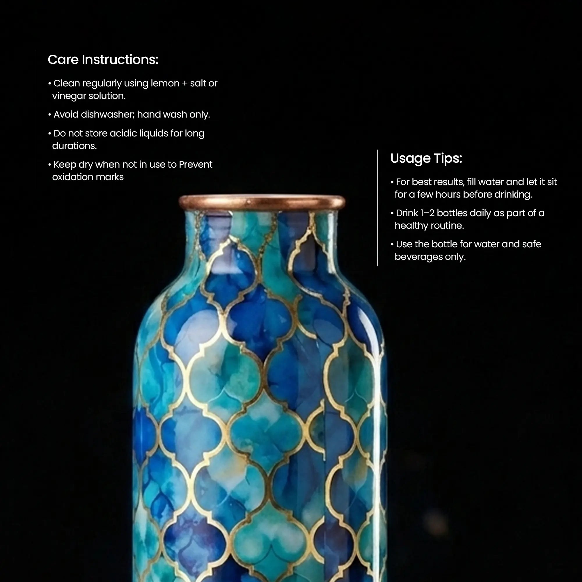 Oceanic Blue Moroccan Copper Bottle