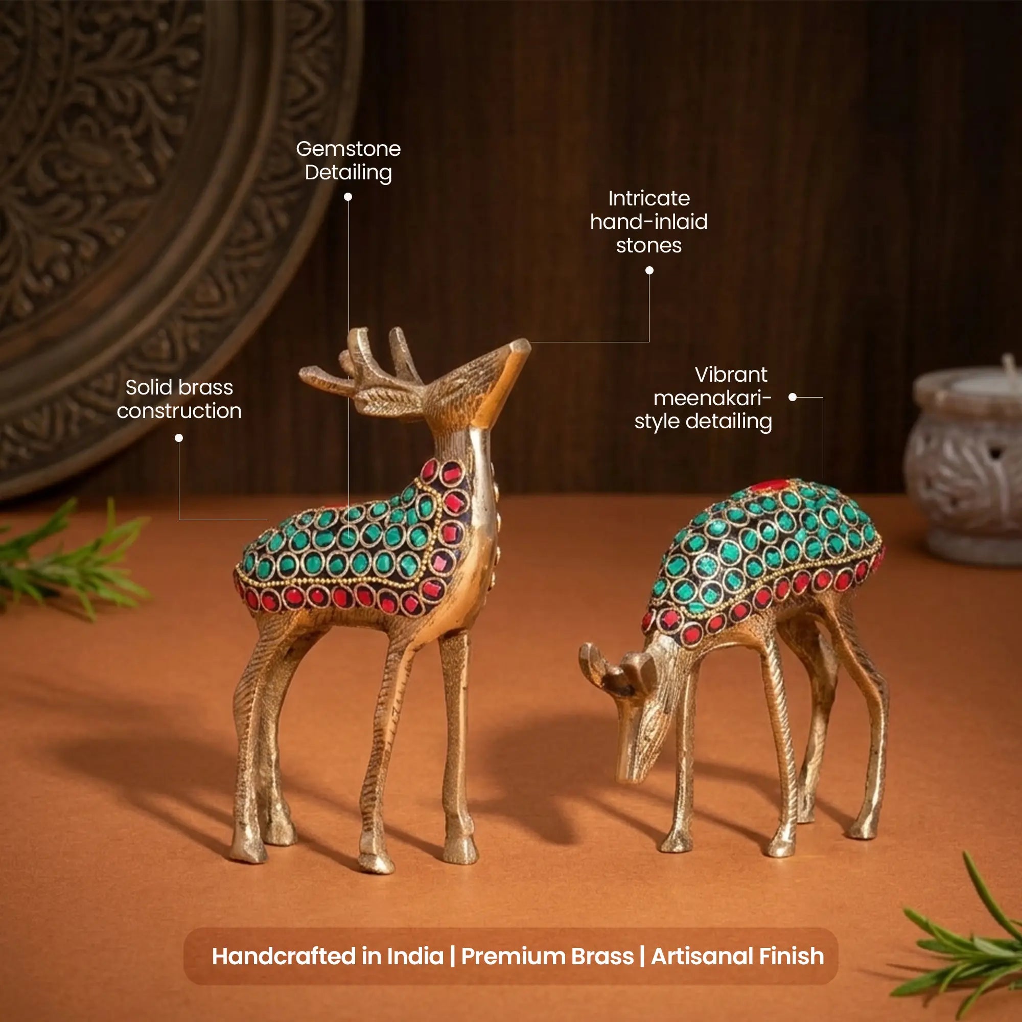 Meenakari Brass Deer Pair Sculptures