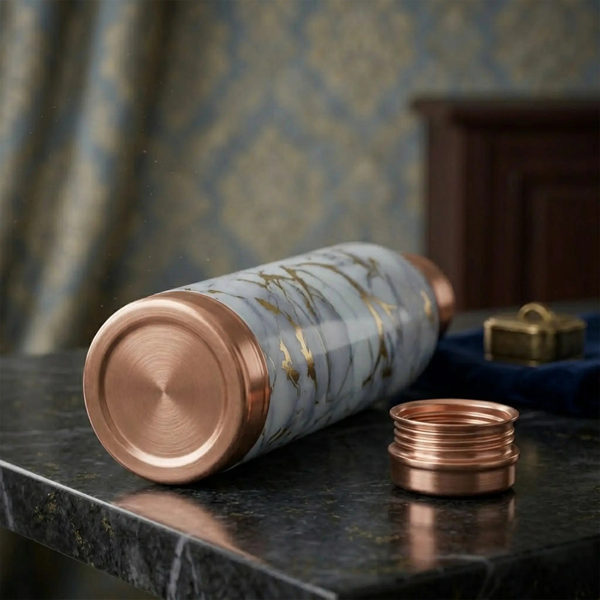 Grey Marble Gold Vein Copper Bottle