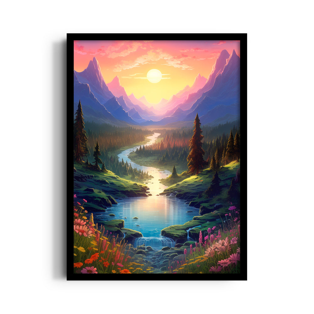Eternal Sunrise Valley River - Landscape Modern Wall Art