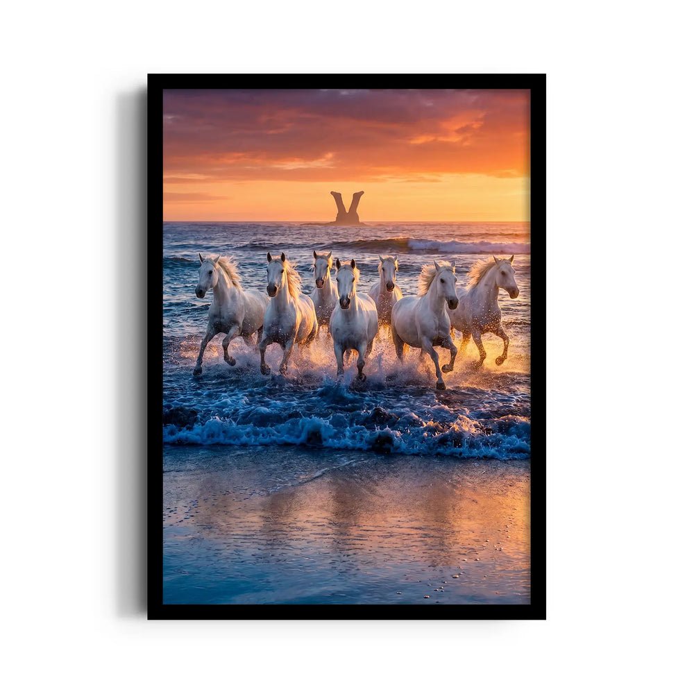 Majestic Shoreline Sprint - 7 Horses Wall Art
