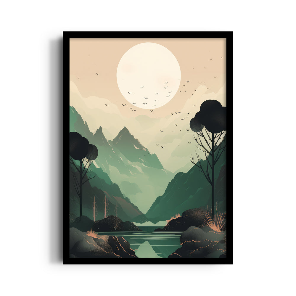 Emerald Valley Moonrise – Landscape Modern Wall Art - Pillow Fights