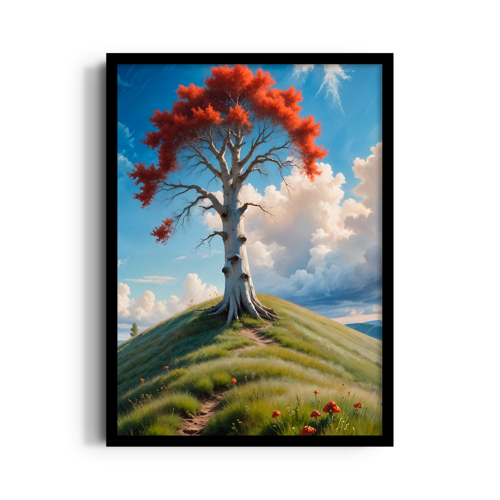 Scarlet Crown Hilltree – Landscape Modern Wall Art - Pillow Fights