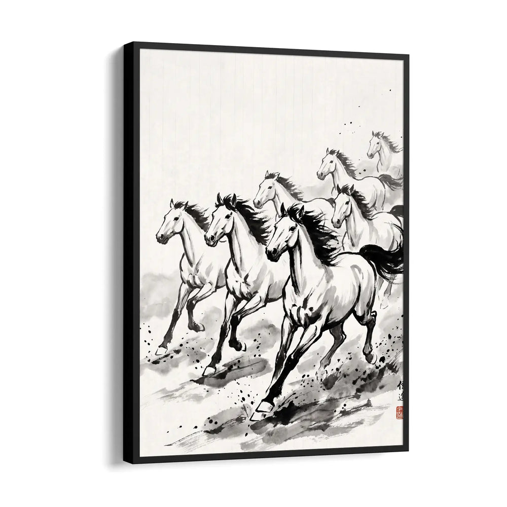 Zen Brushwork Gallop — 7 Horses Vastu Art