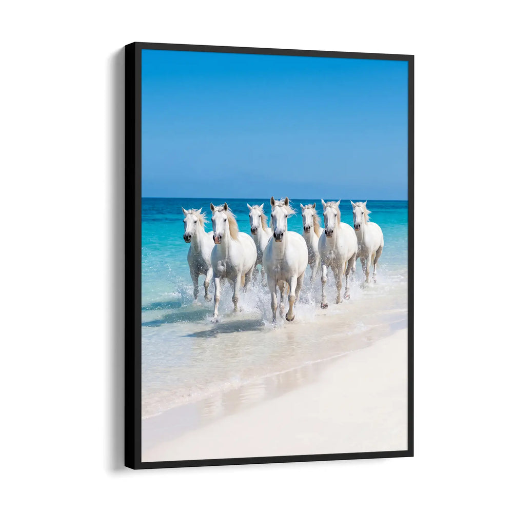 Azure Shoreline Sprint — 7 Horses Vastu Art