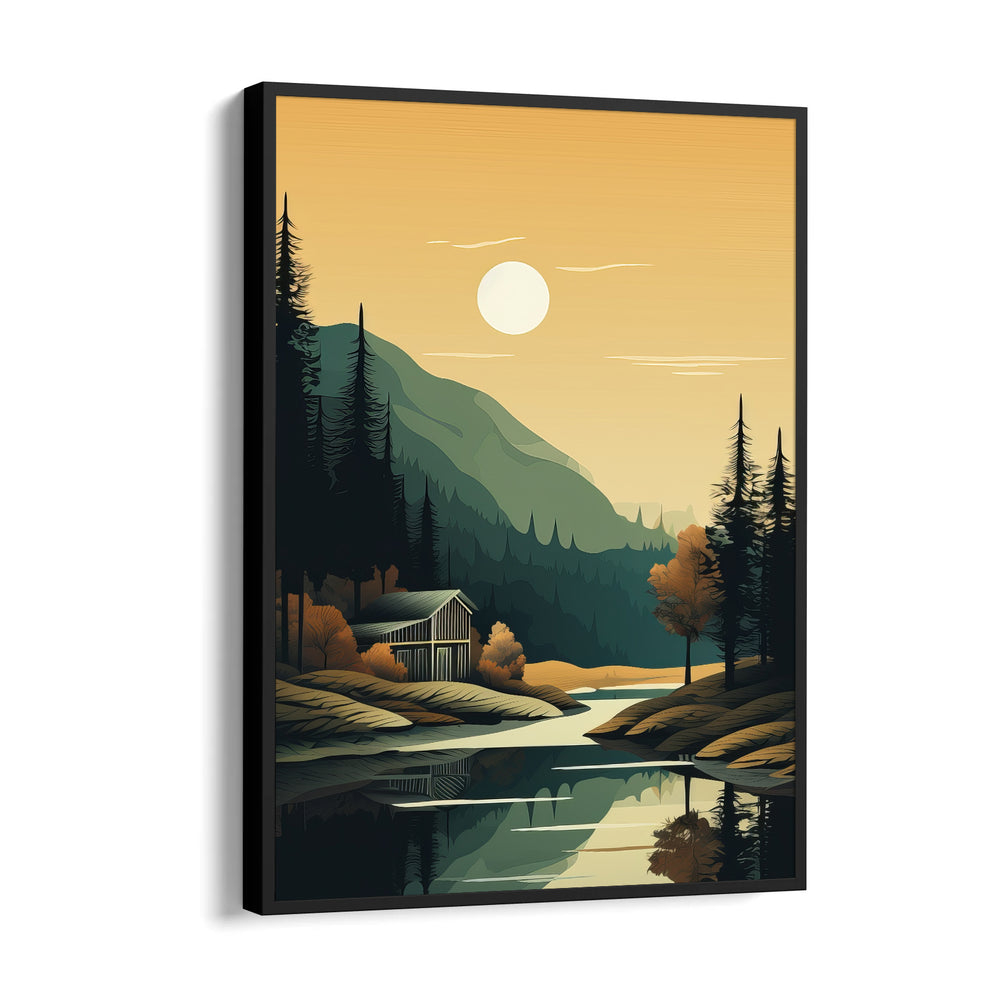 Golden Pines Cabin Reflection – Landscape Modern Wall Art - Pillow Fights