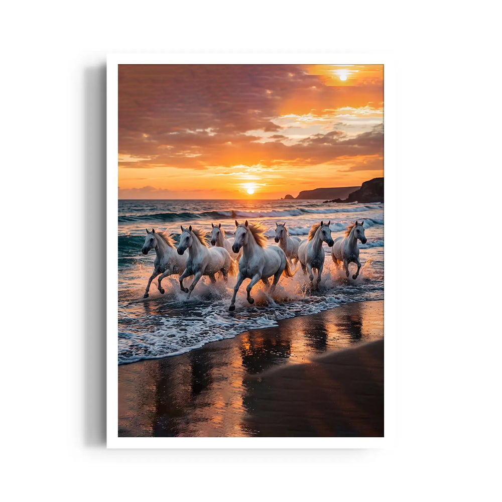 Golden Hour Gallop - 7 Horses Wall Art