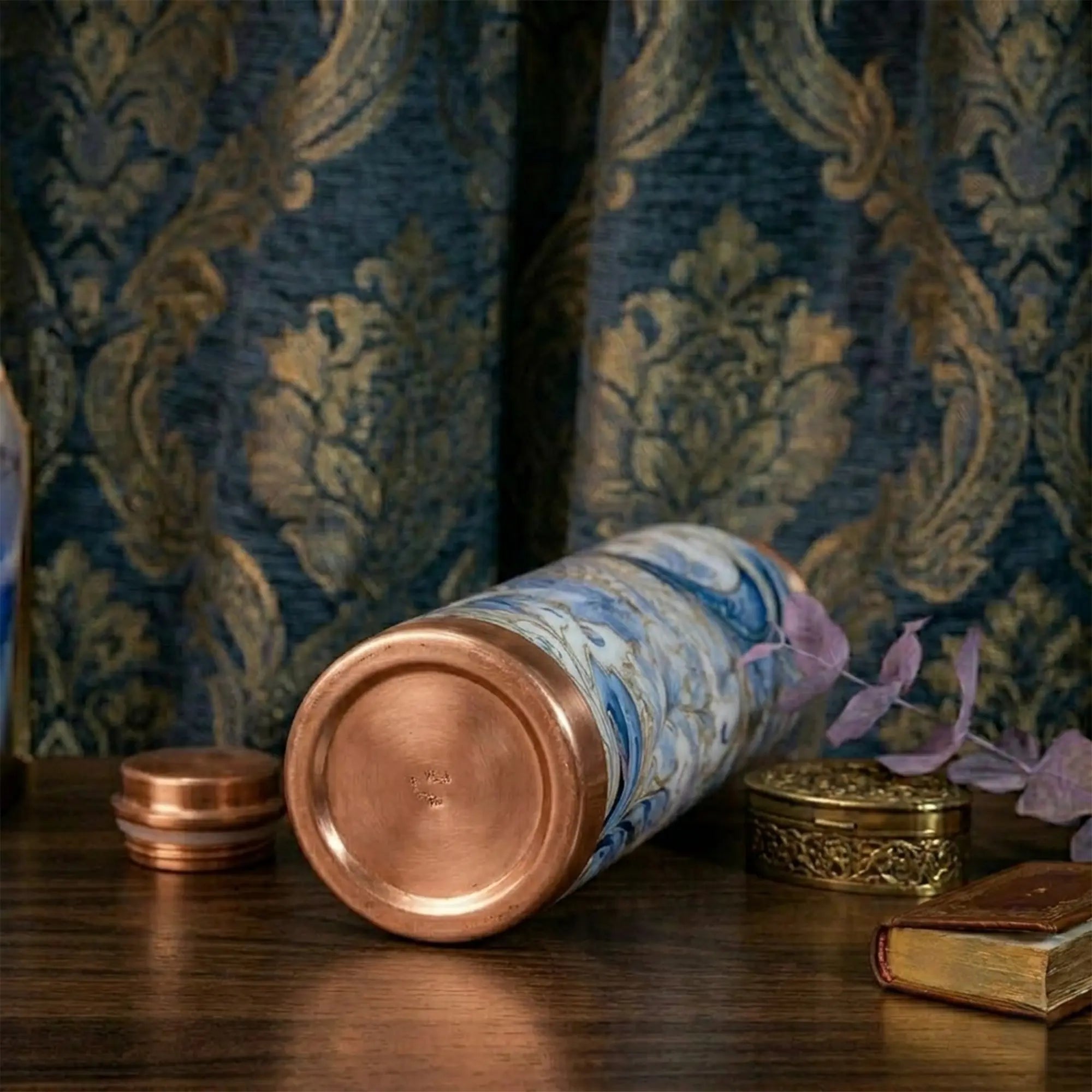 Grey Blue Marble Print Copper Bottle