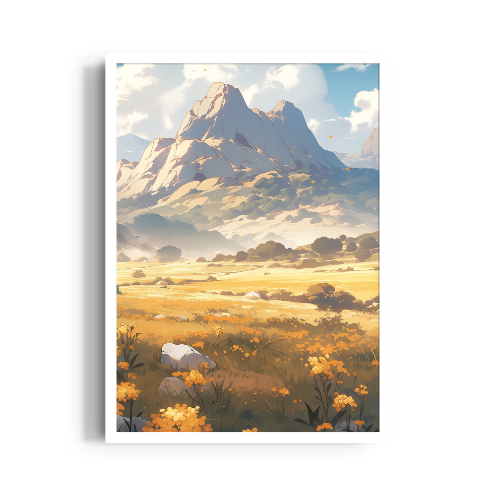Golden Meadow Mountain Vista – Landscape Modern Wall Art - Pillow Fights