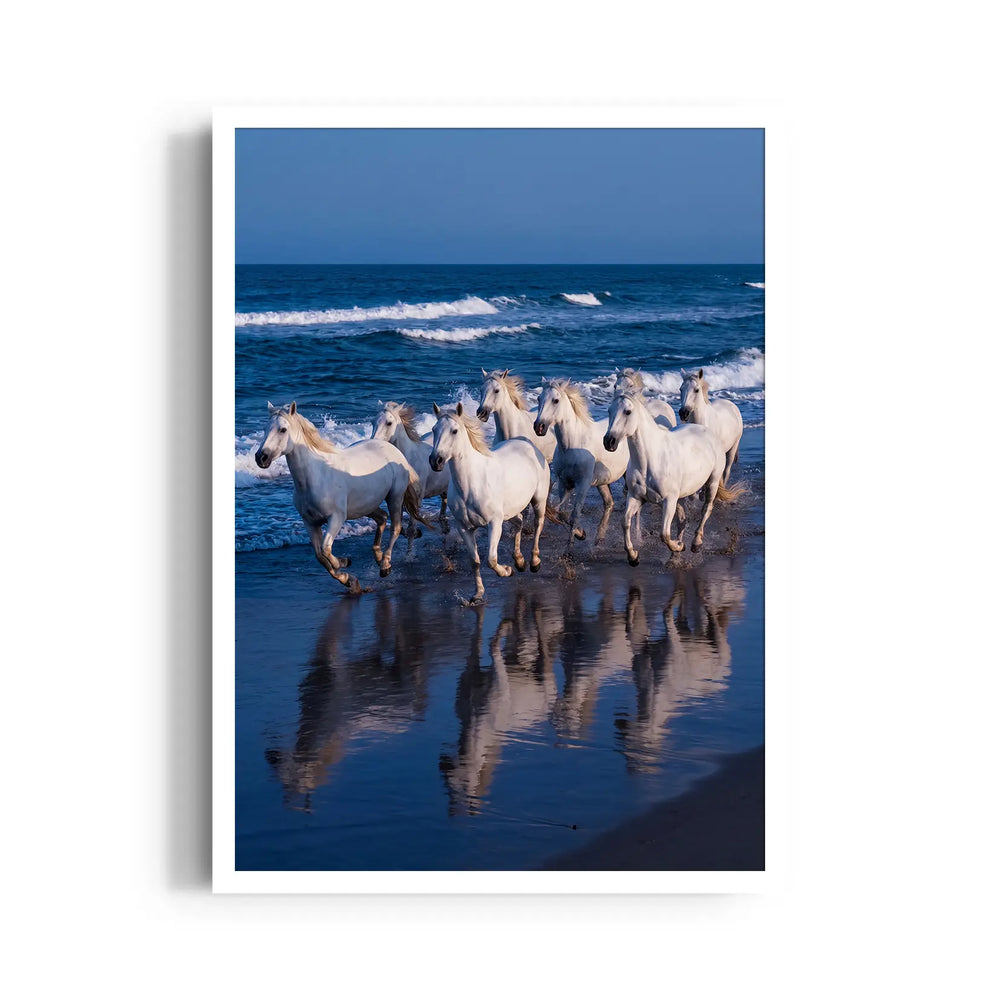 Azure Reflection Gallop - 7 Horses Wall Art