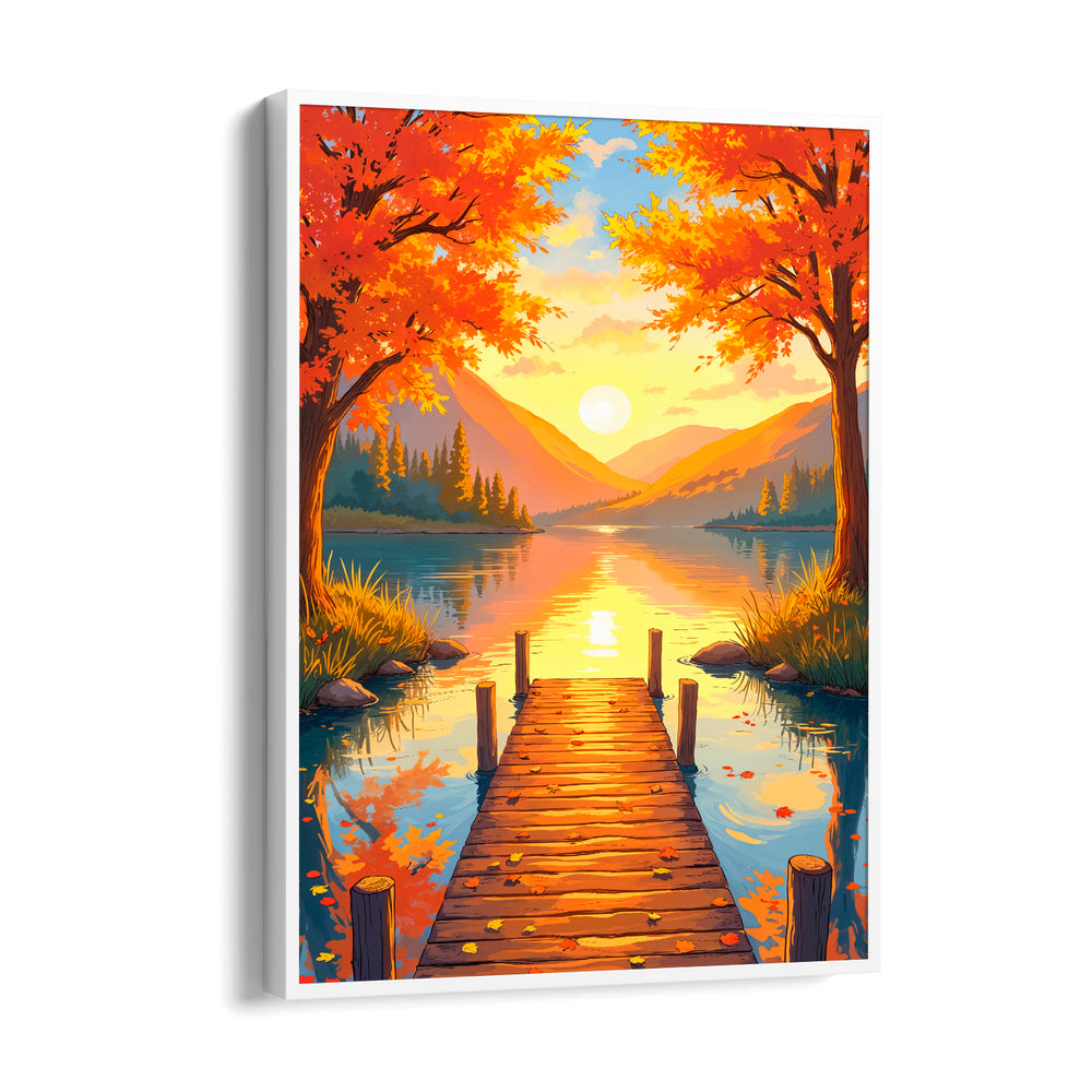 Autumn Lake Sunrise Pier - Landscape Modern Wall Art