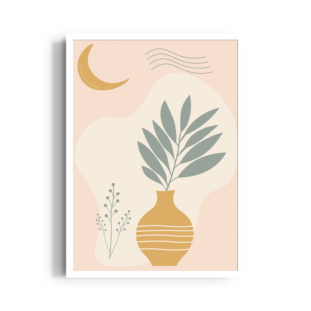 Boho Moonlight Botanical Vase - Boho Modern Wall Art