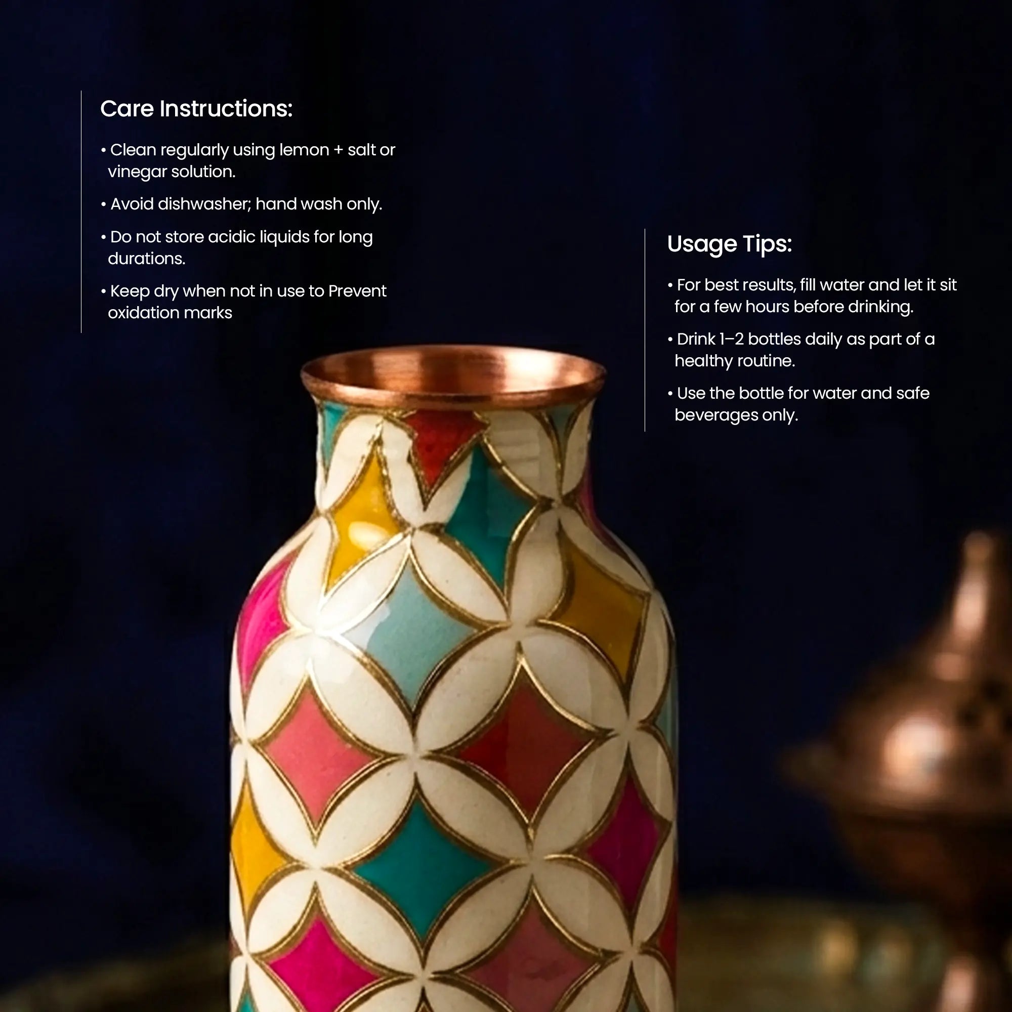 Vibrant Geometric Floral Copper Bottle