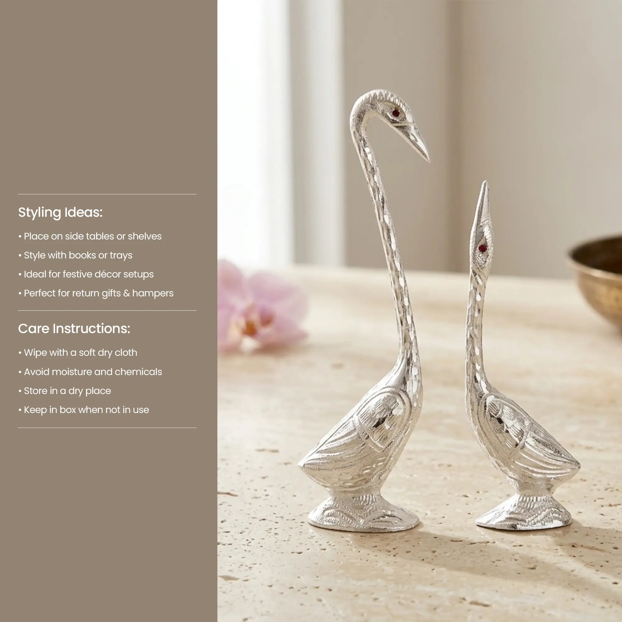 Royal German Silver Swan Pair – Handcrafted Decorative Sculpture