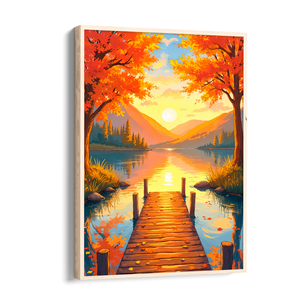 Autumn Lake Sunrise Pier - Landscape Modern Wall Art