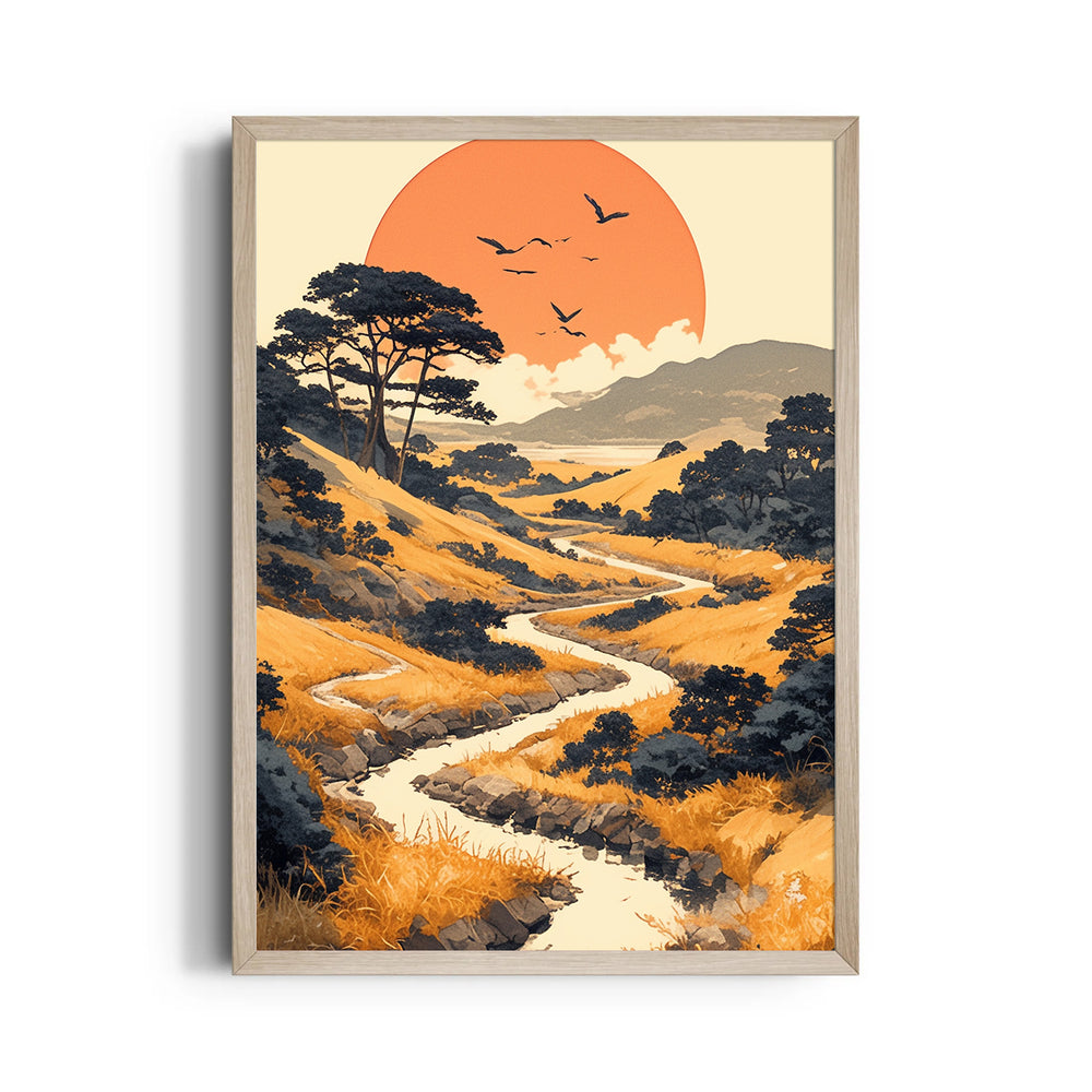 Golden River Sunset Path – Landscape Modern Wall Art - Pillow Fights