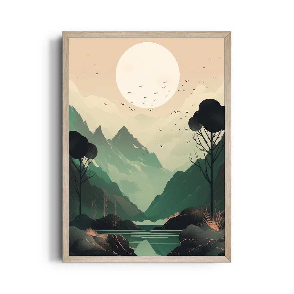 Emerald Valley Moonrise – Landscape Modern Wall Art - Pillow Fights