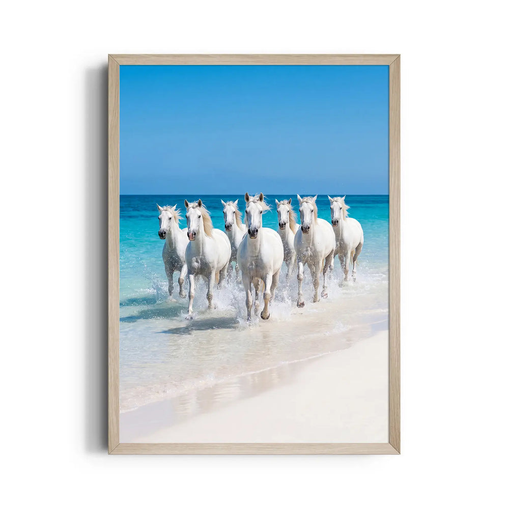 Azure Shoreline Sprint — 7 Horses Vastu Art