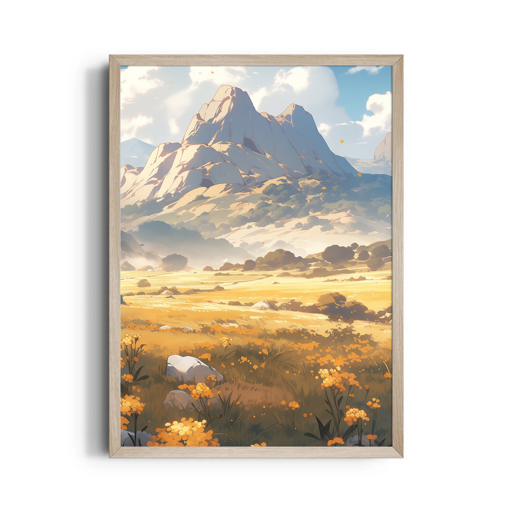 Golden Meadow Mountain Vista – Landscape Modern Wall Art - Pillow Fights