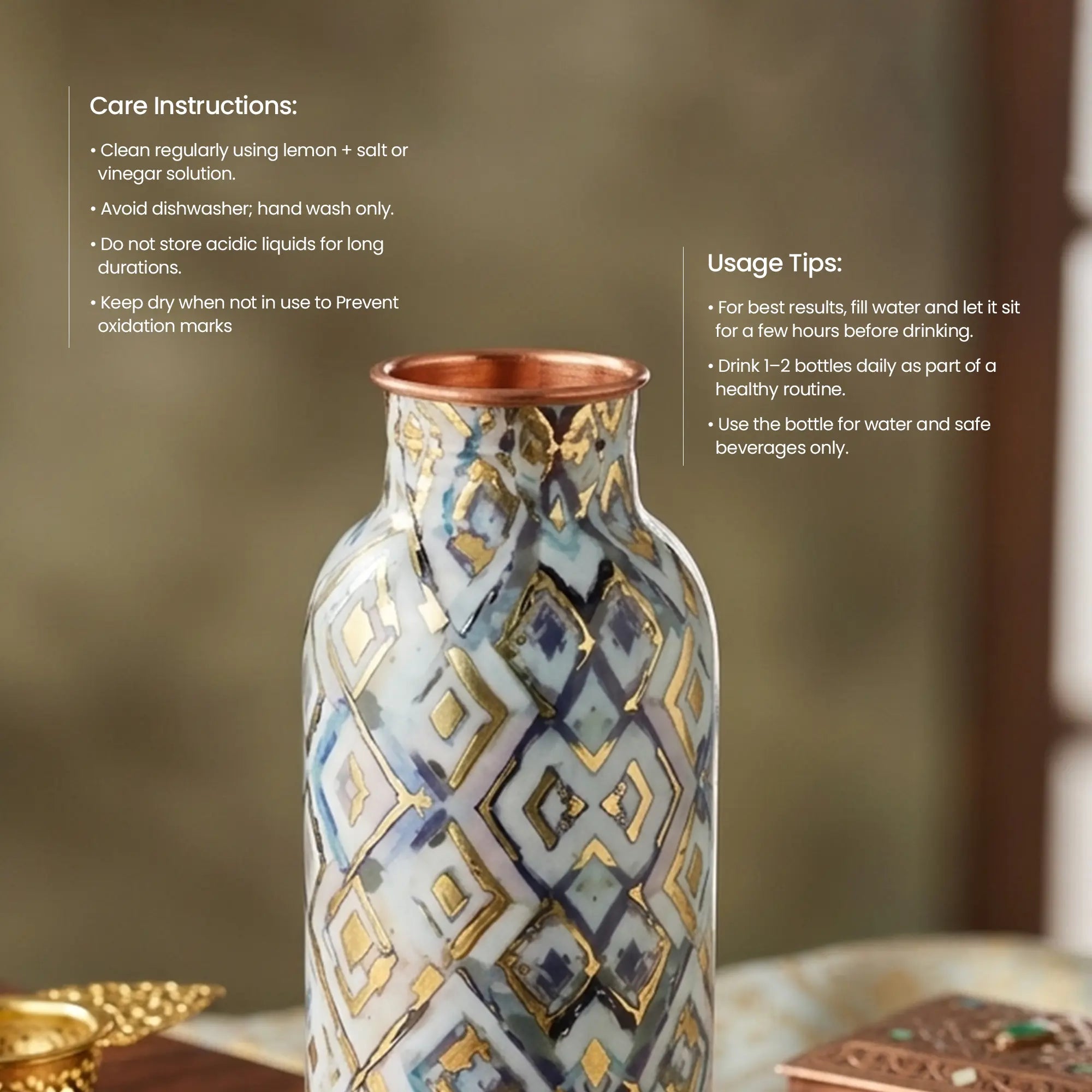 Grey Barfi Geometric Print Copper Bottle