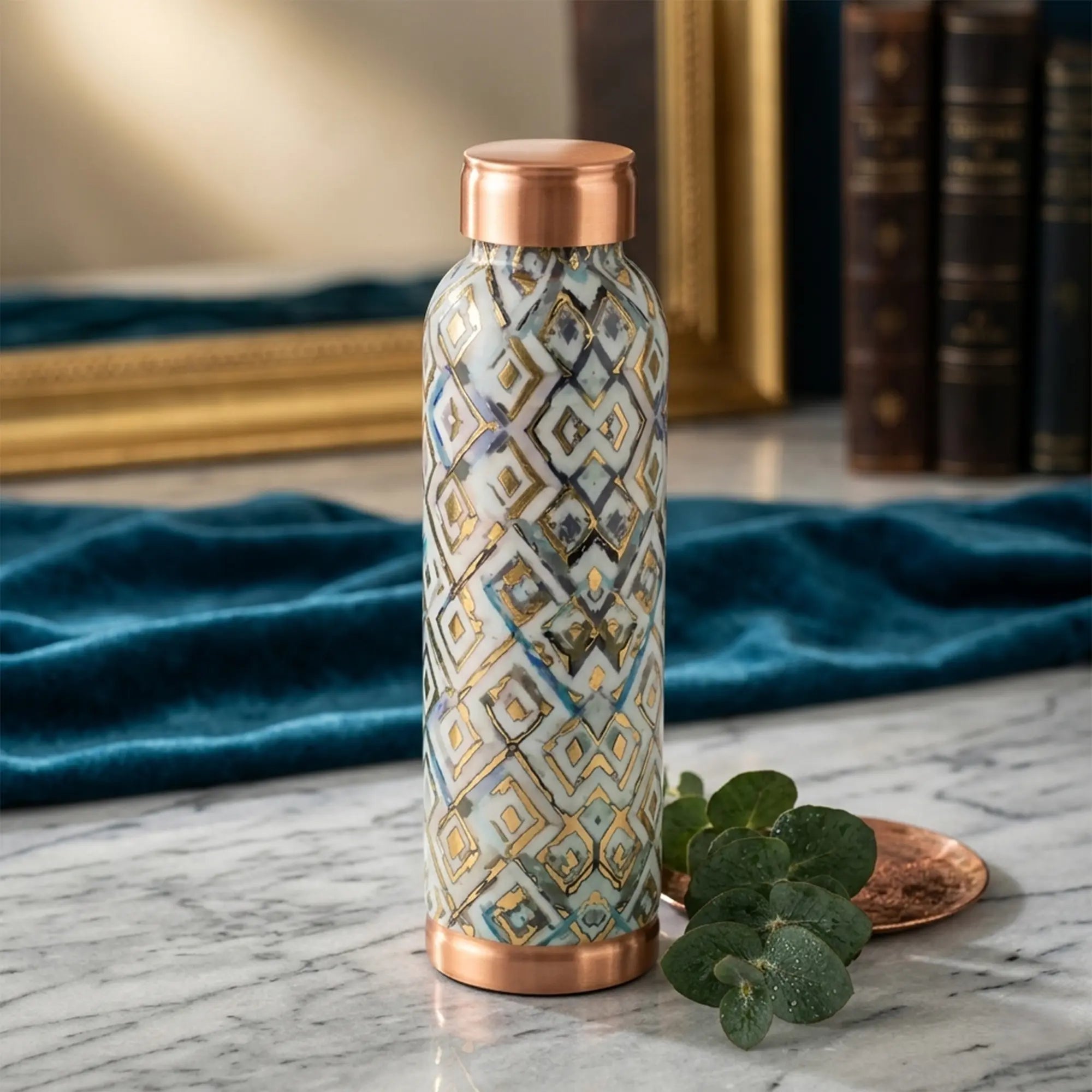 Grey Barfi Geometric Print Copper Bottle