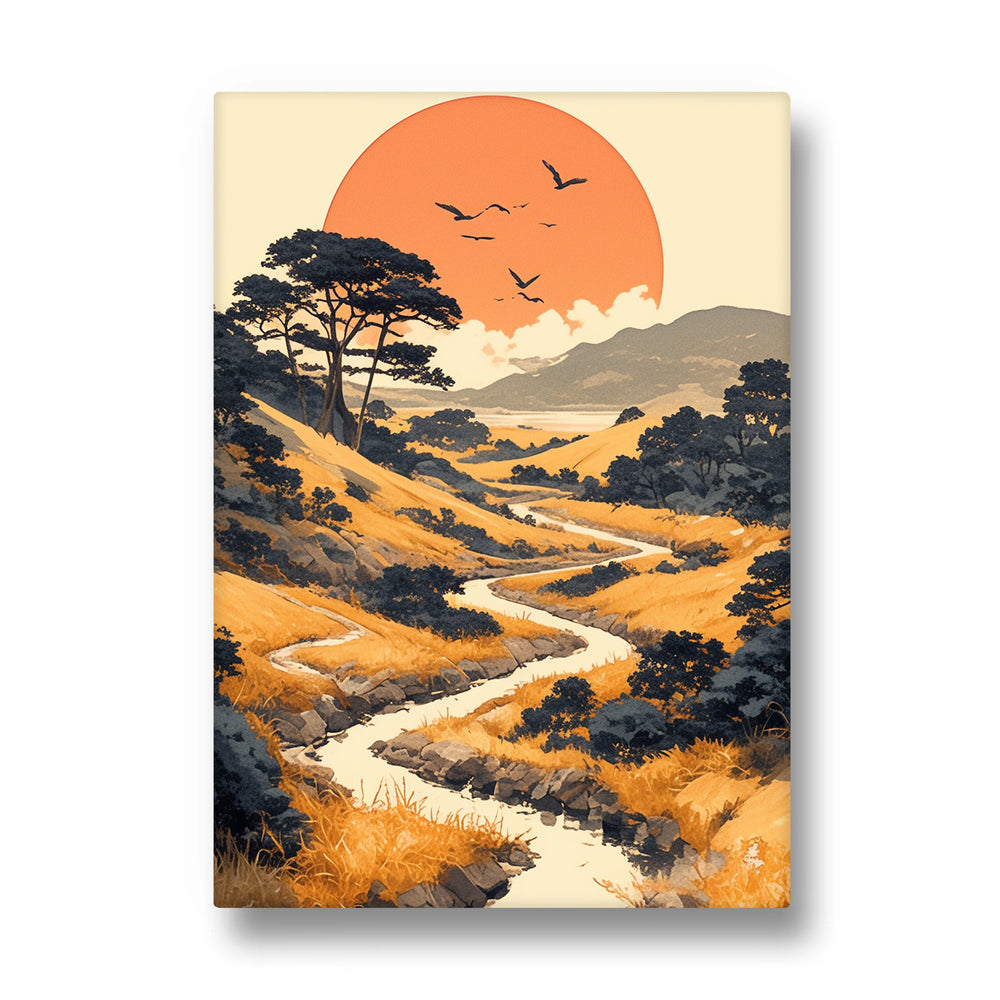 Golden River Sunset Path – Landscape Modern Wall Art - Pillow Fights