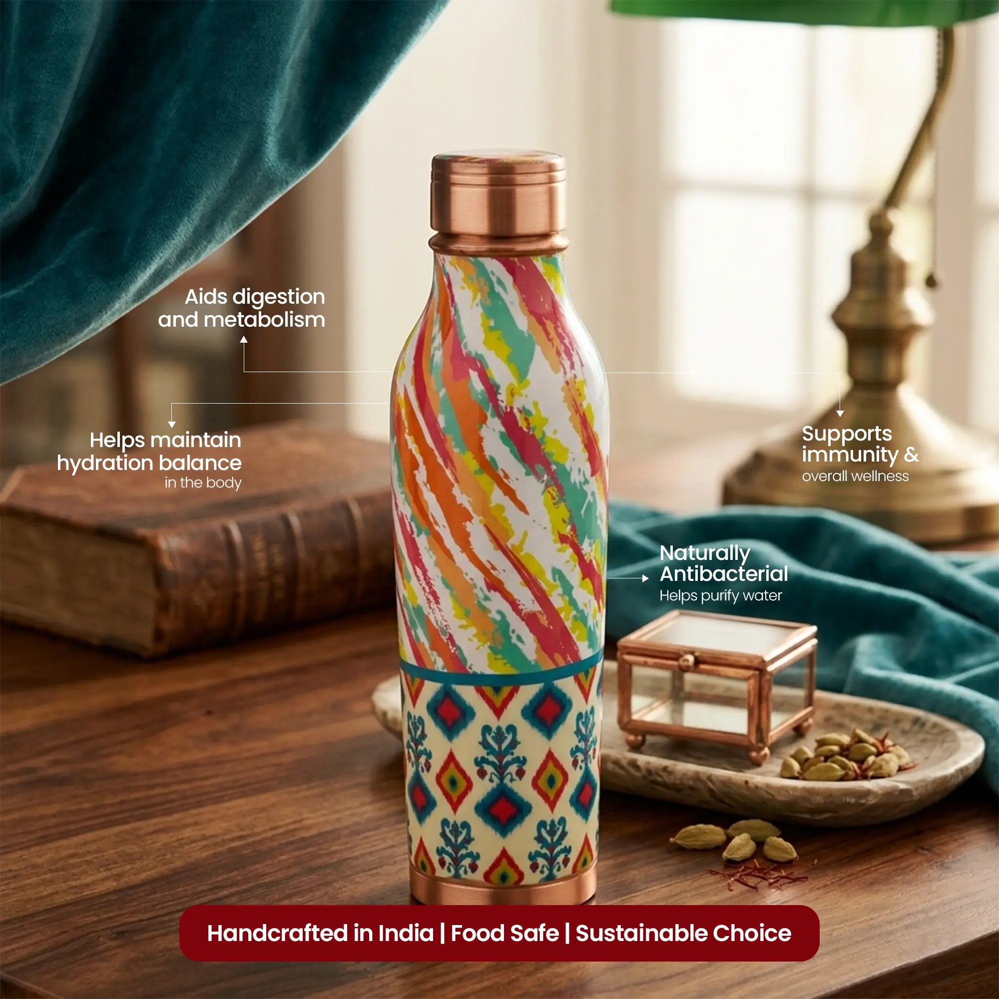 Mina Printed Pure Copper Water Bottle