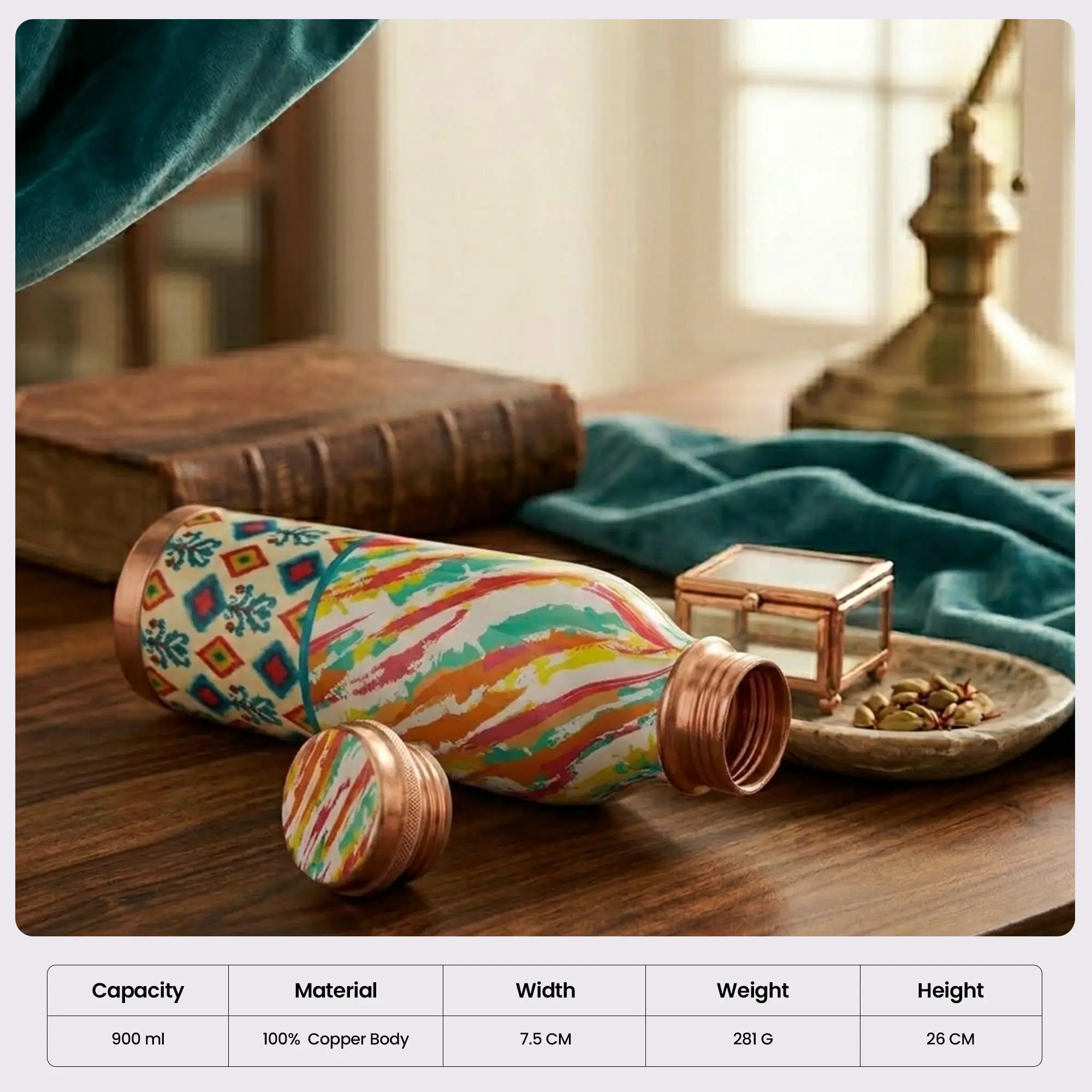 Mina Printed Pure Copper Water Bottle