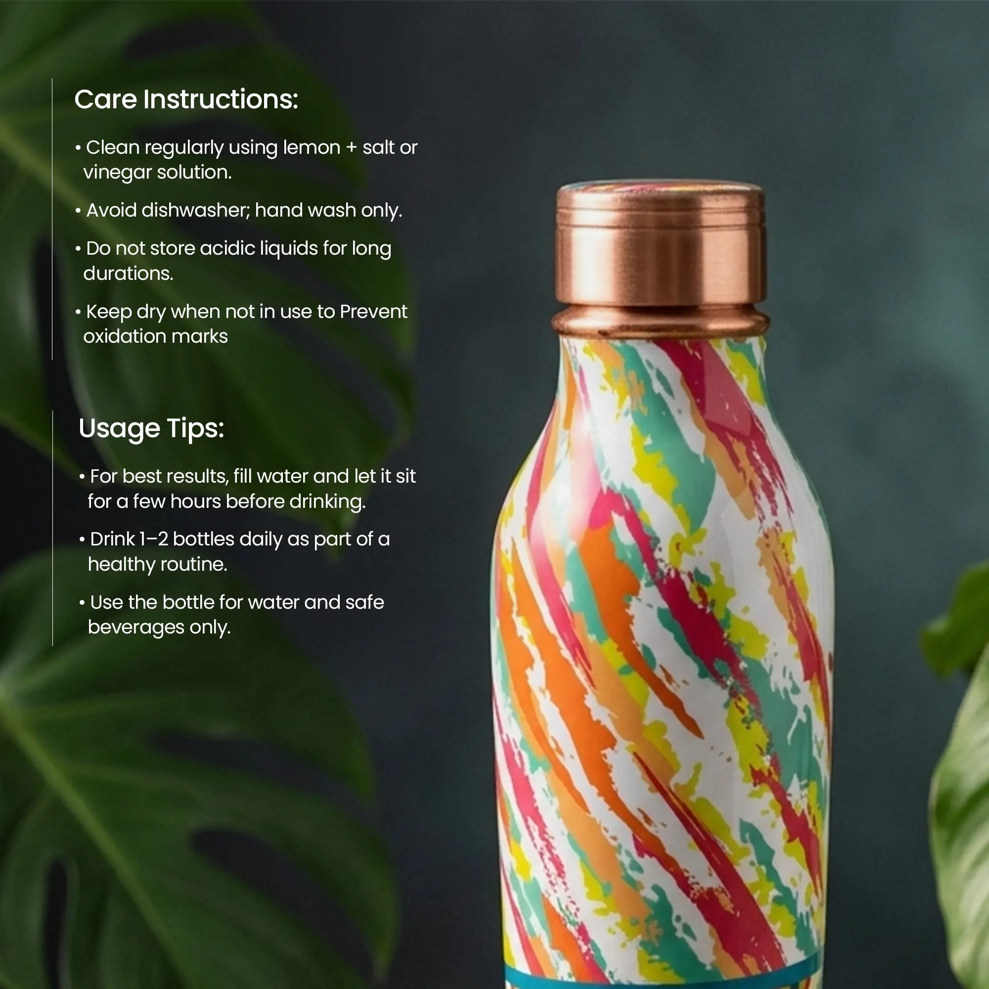 Mina Printed Pure Copper Water Bottle