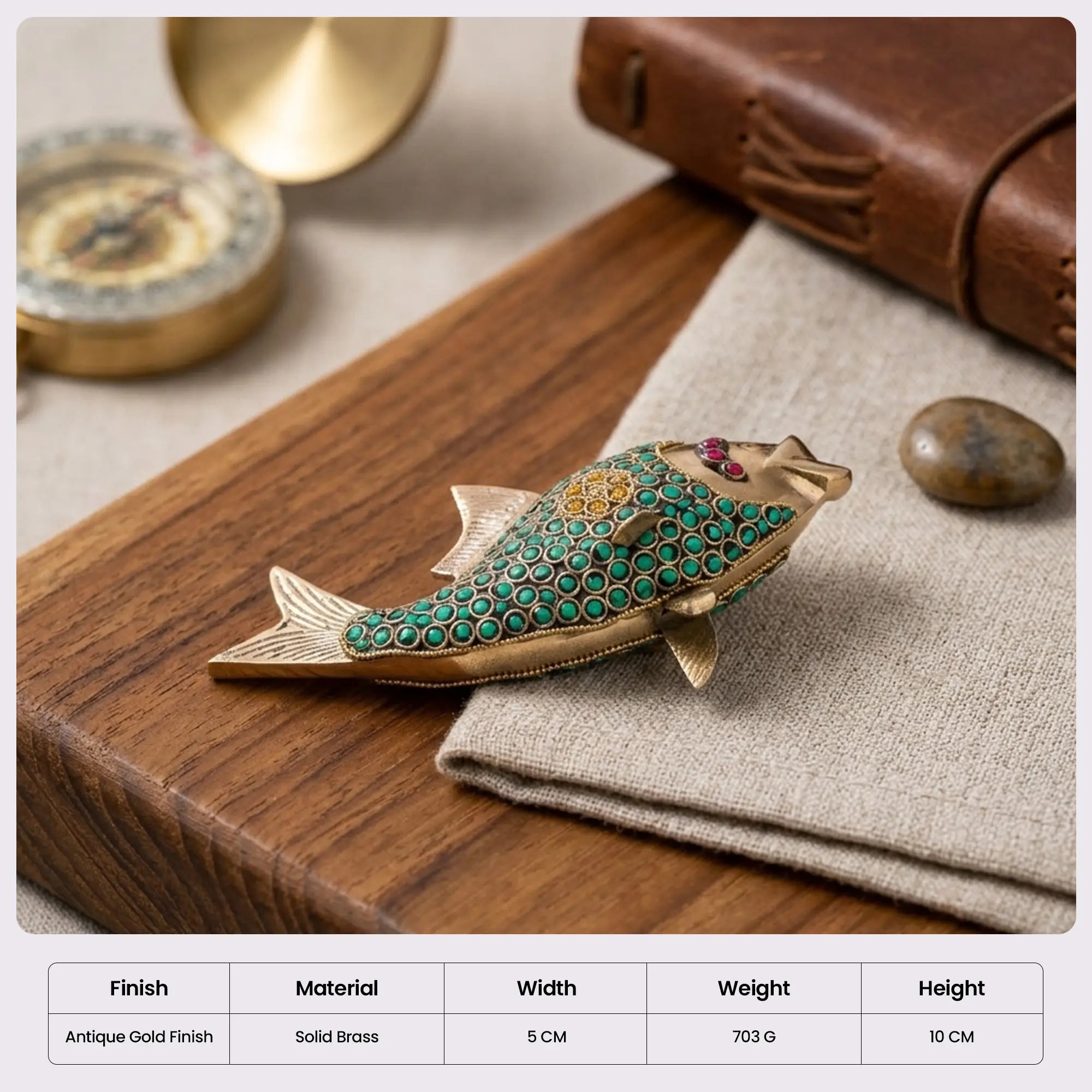 Majestic Meenakari Brass Fish Sculpture