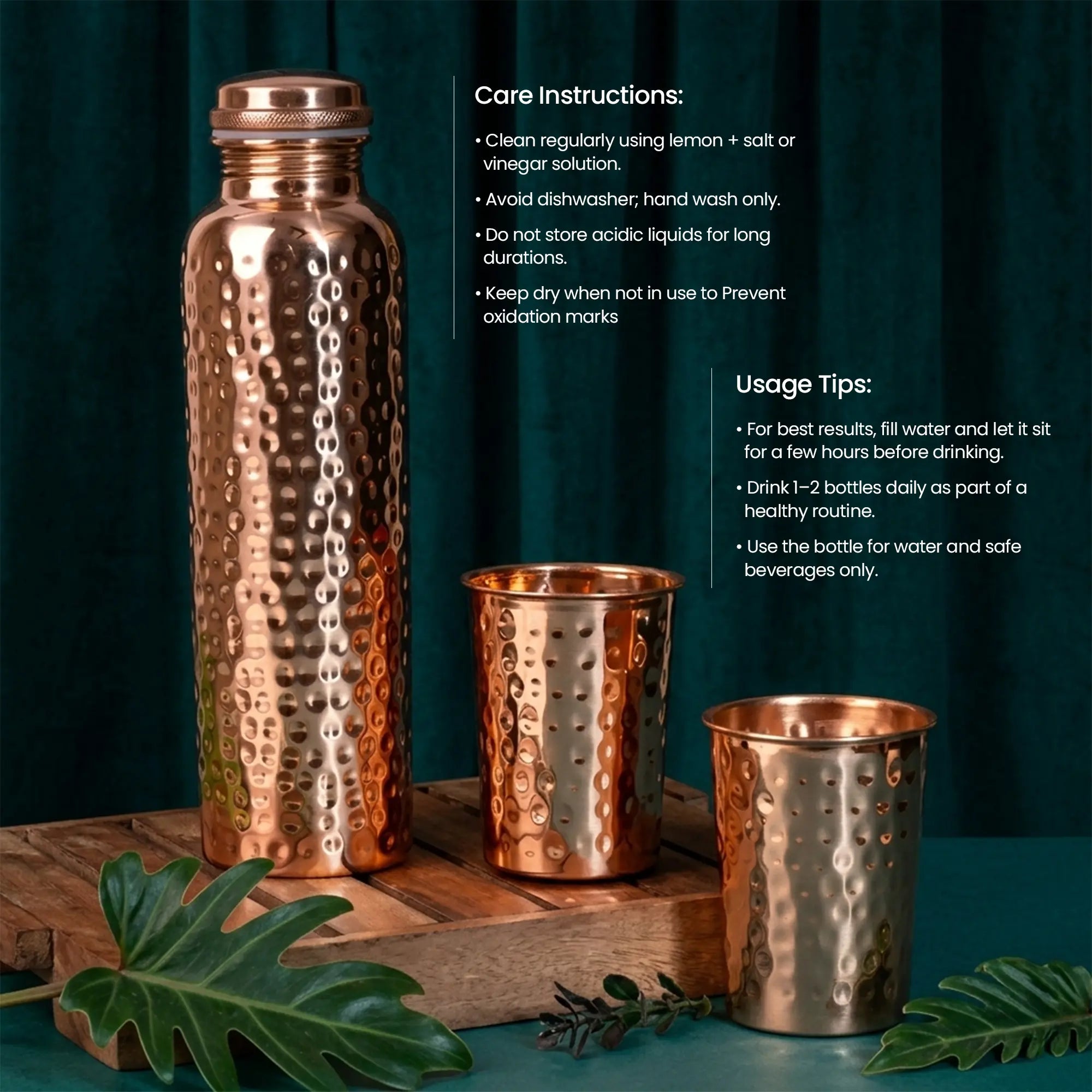 Classic Hammered Copper Bottle & Tumbler Set