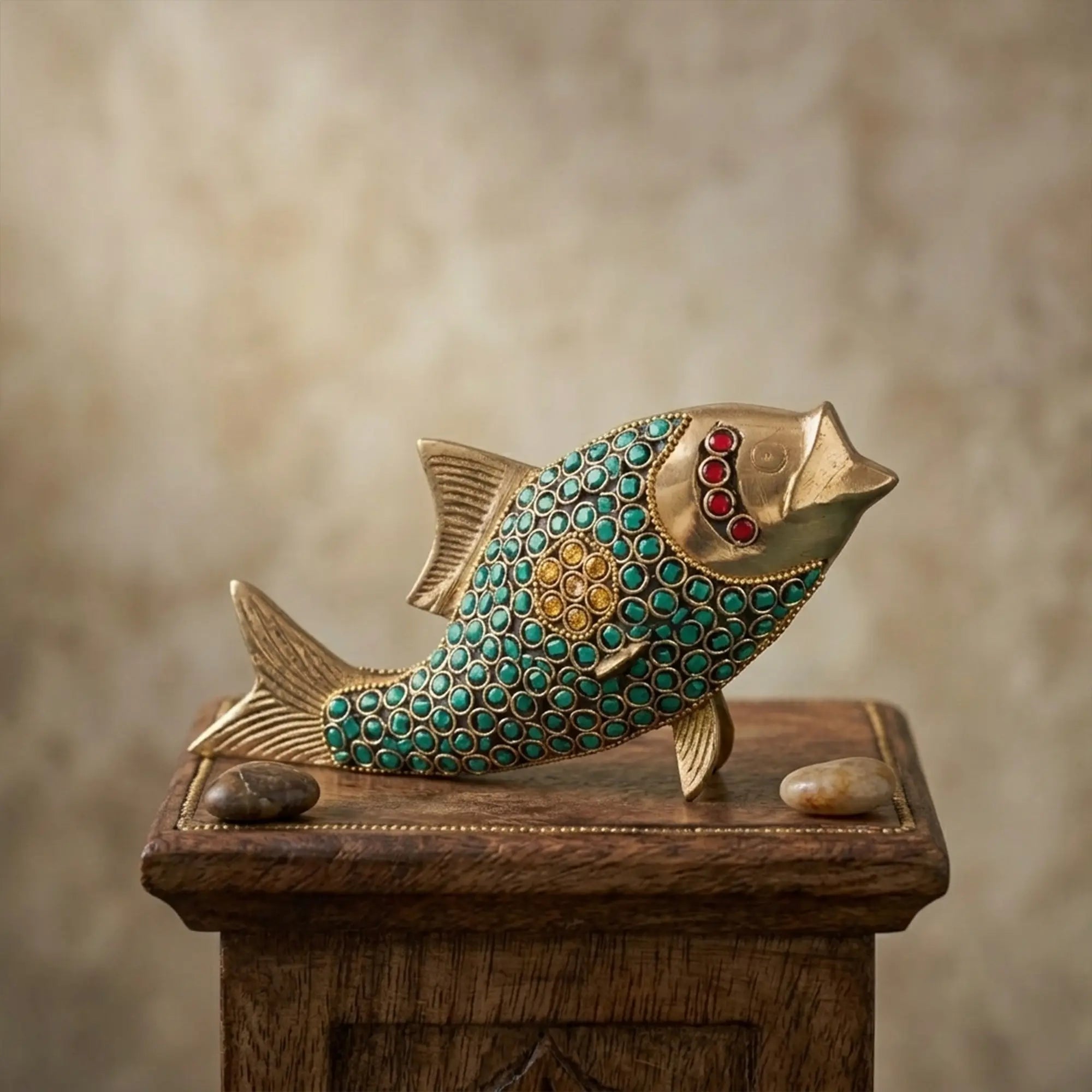 Majestic Meenakari Brass Fish Sculpture