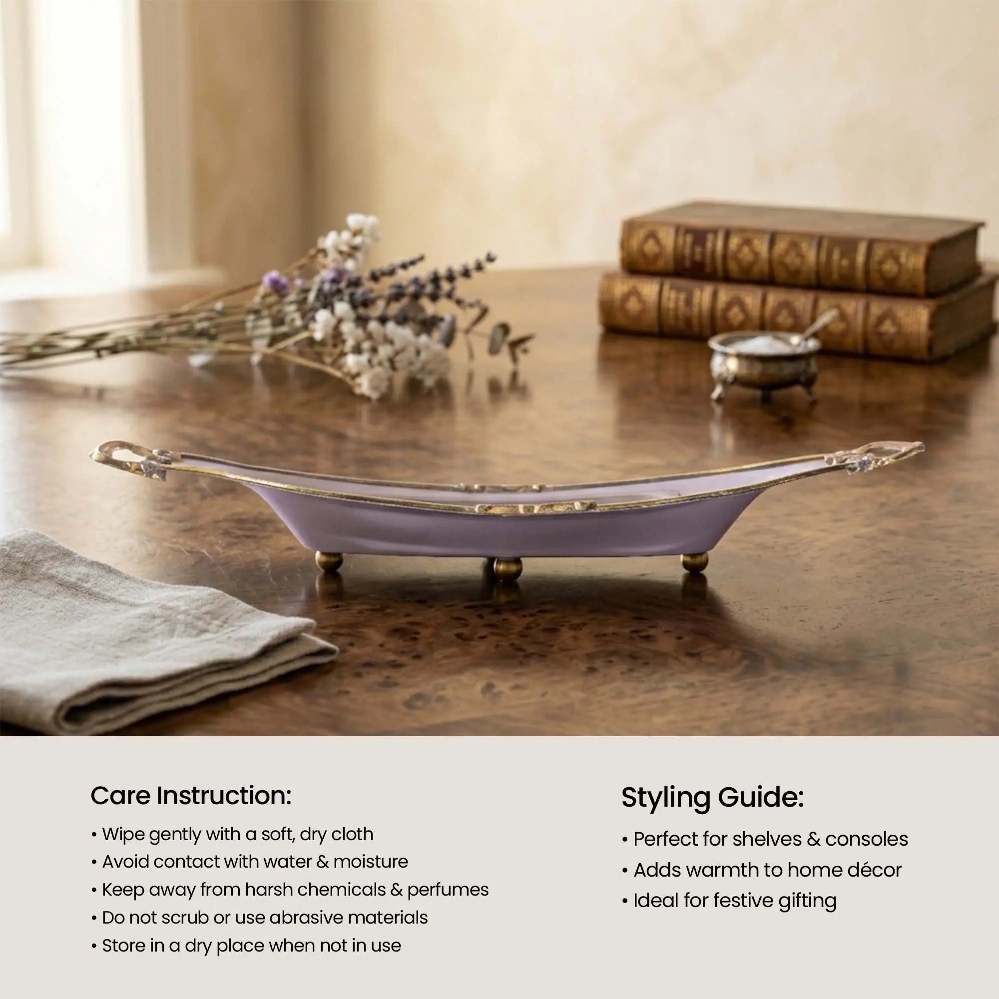 Hammered Stainless Steel Leaf Platter with Brass Handle
