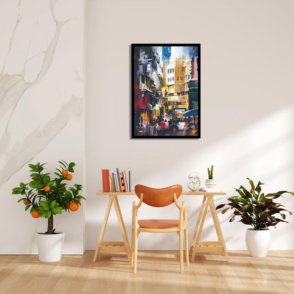 Abstract Urban Street Scene – Modern City Alley Wall Art