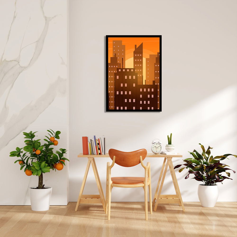 Amber Sunset Skyline - City Wall Art