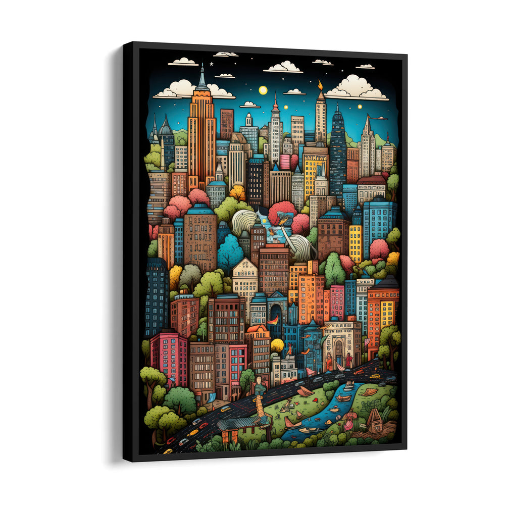 Colorful Cartoon Cityscape ??? Whimsical Urban Wall Art - Pillow Fights