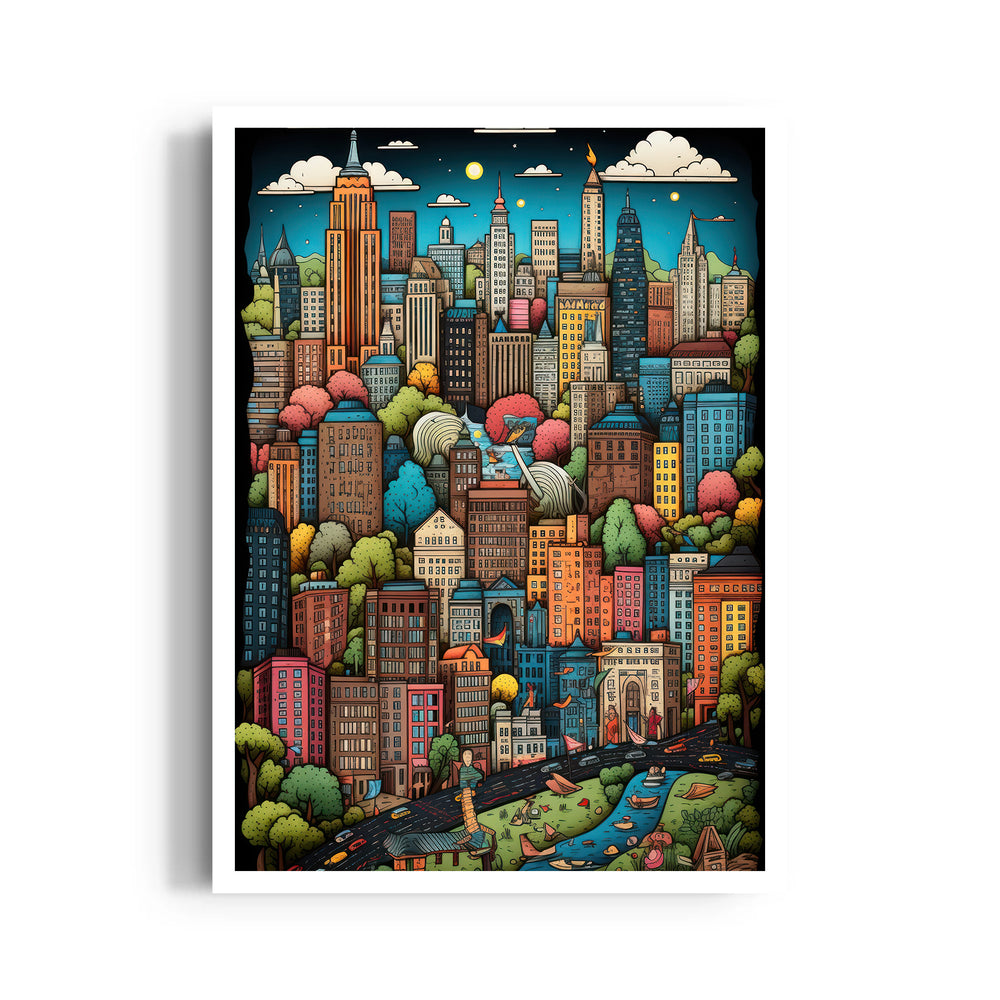 Colorful Cartoon Cityscape ??? Whimsical Urban Wall Art - Pillow Fights