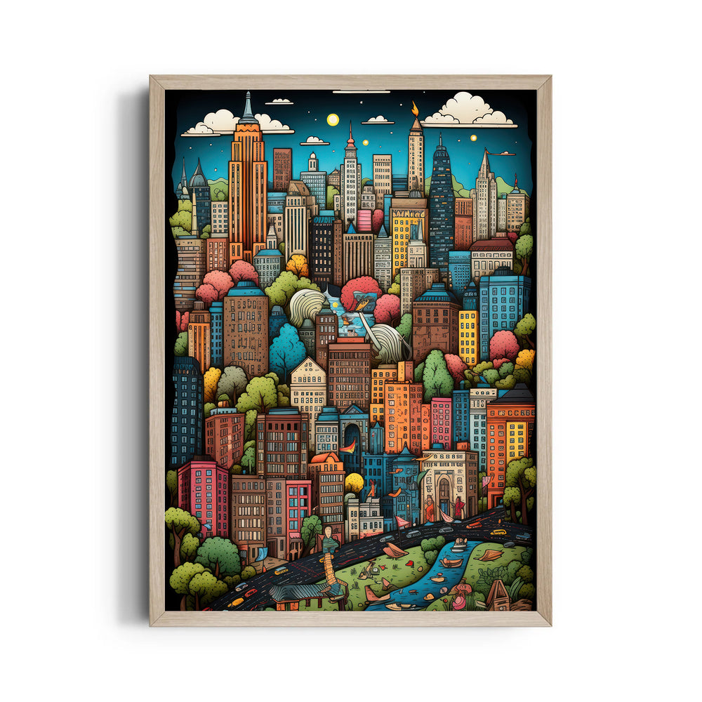 Colorful Cartoon Cityscape ??? Whimsical Urban Wall Art - Pillow Fights