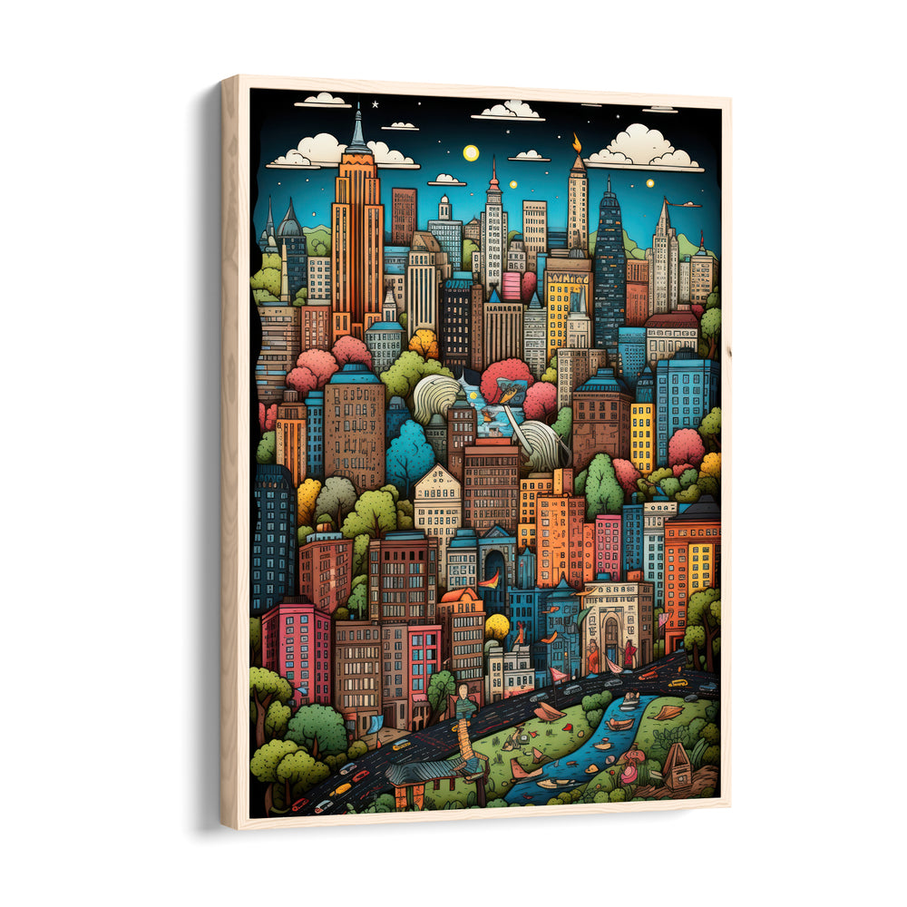 Colorful Cartoon Cityscape ??? Whimsical Urban Wall Art - Pillow Fights