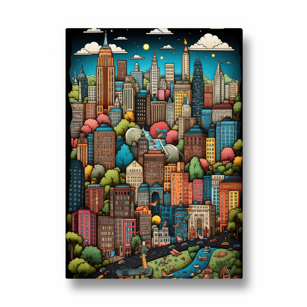 Colorful Cartoon Cityscape ??? Whimsical Urban Wall Art - Pillow Fights