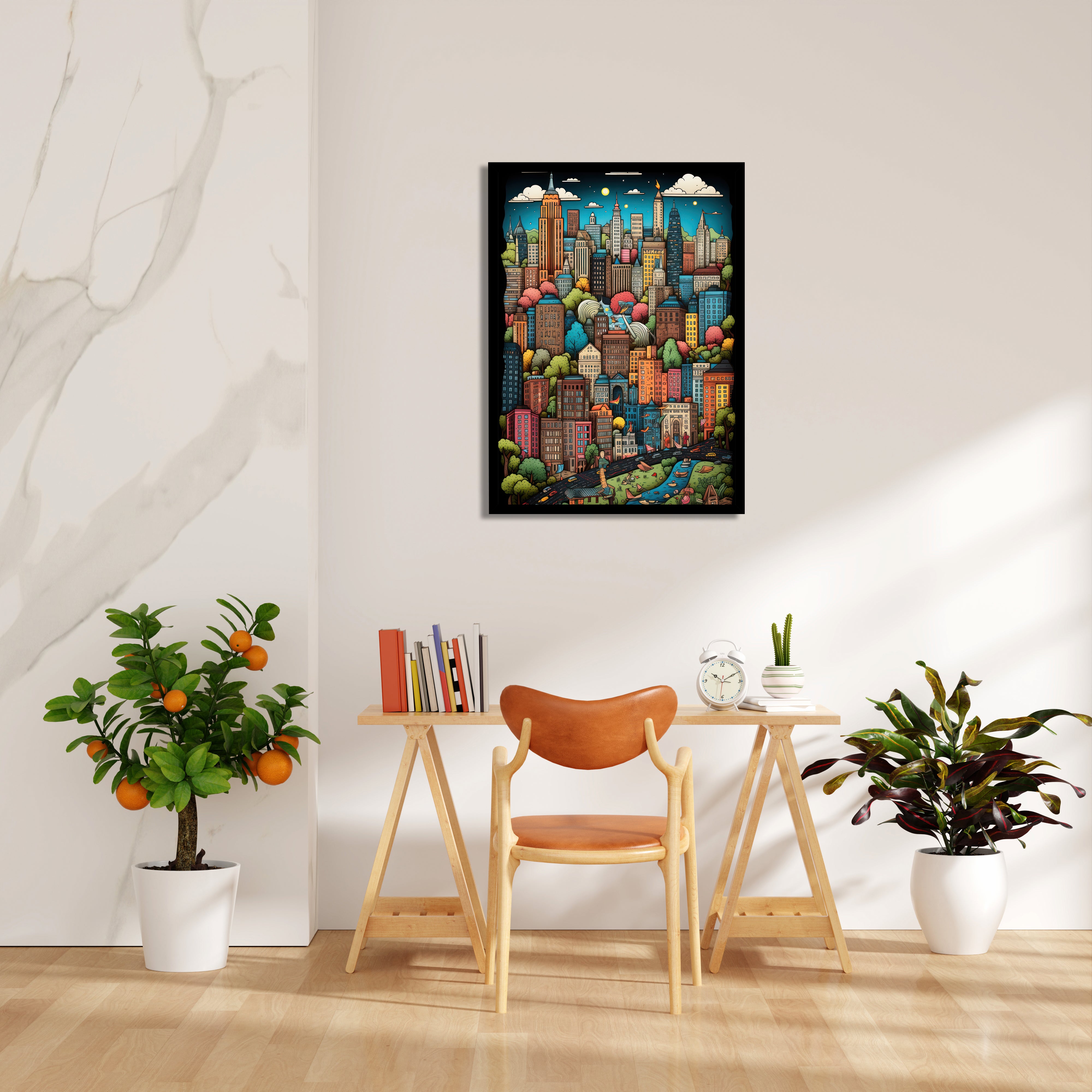 Colorful Cartoon Cityscape ??? Whimsical Urban Wall Art