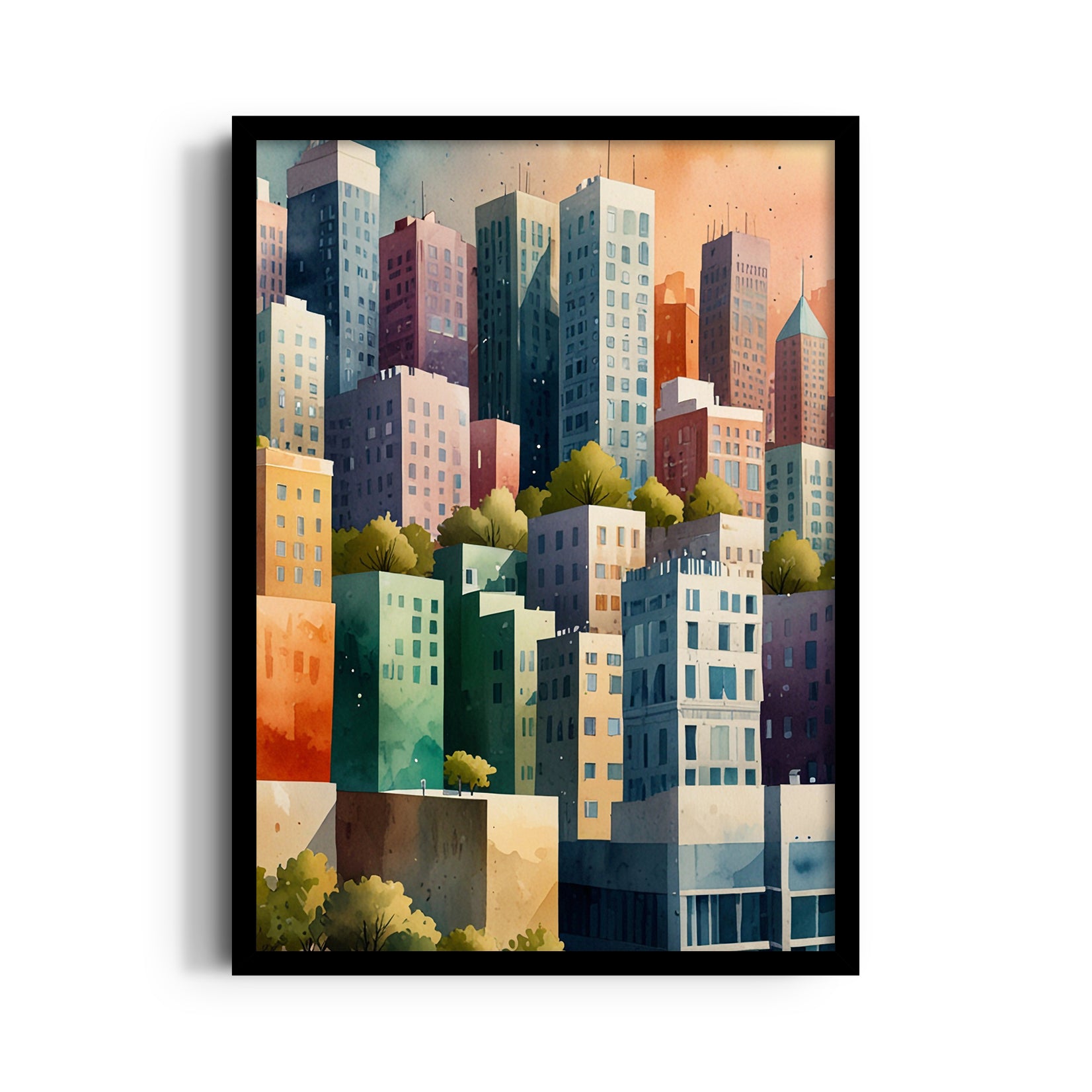 Colorful Urban Skyline Illustration ??? Modern Cityscape Wall Art