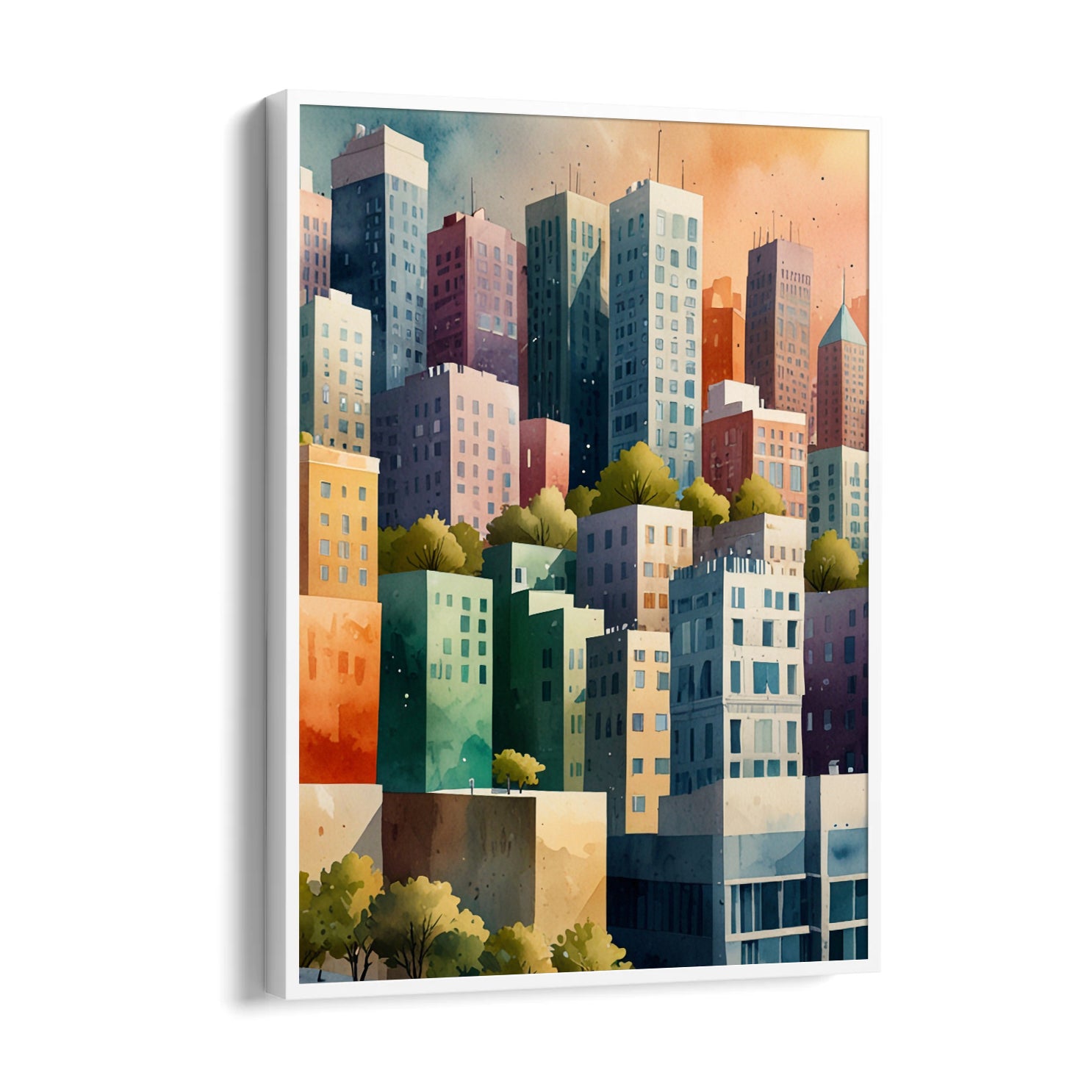 Colorful Urban Skyline Illustration ??? Modern Cityscape Wall Art