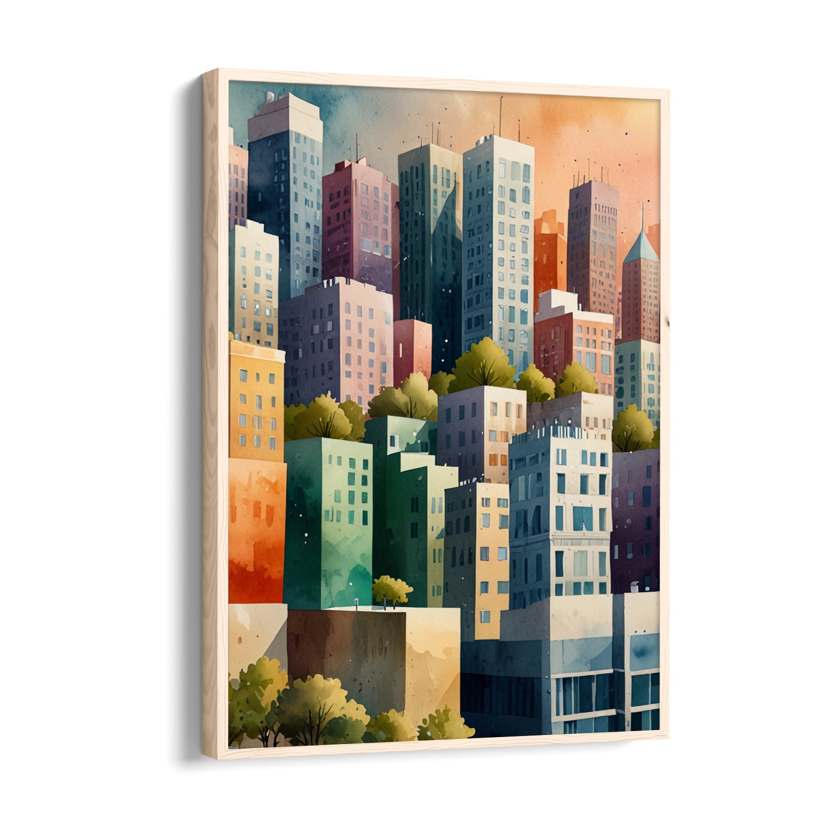 Colorful Urban Skyline Illustration ??? Modern Cityscape Wall Art