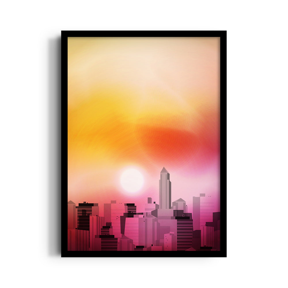 Crimson Sunrise Skyline - City Wall Art - Pillow Fights
