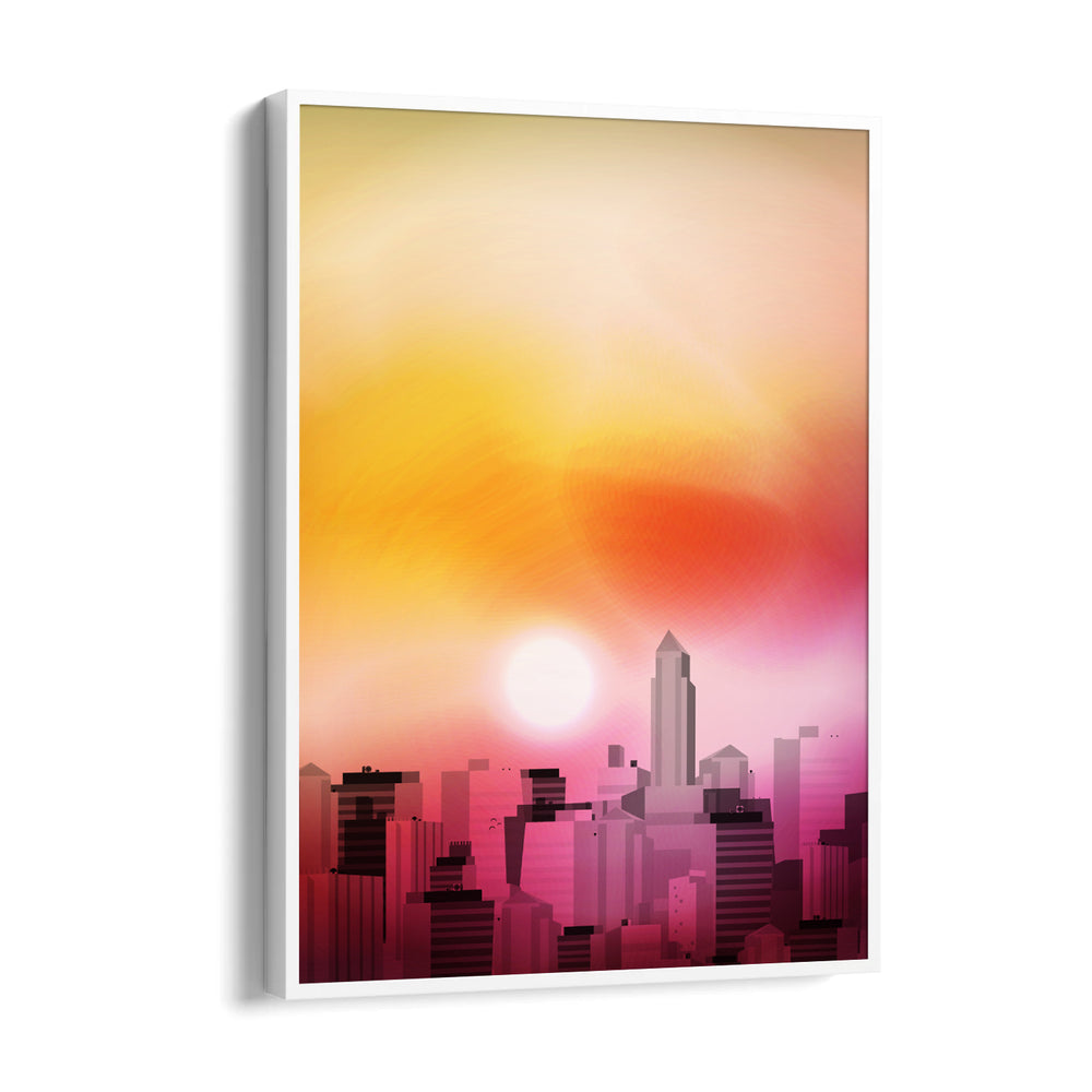 Crimson Sunrise Skyline - City Wall Art - Pillow Fights
