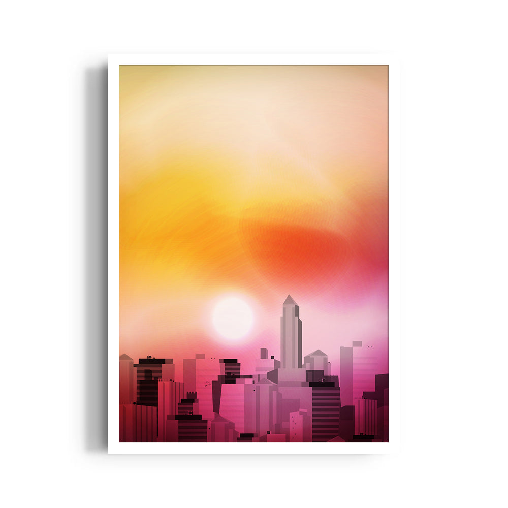 Crimson Sunrise Skyline - City Wall Art - Pillow Fights
