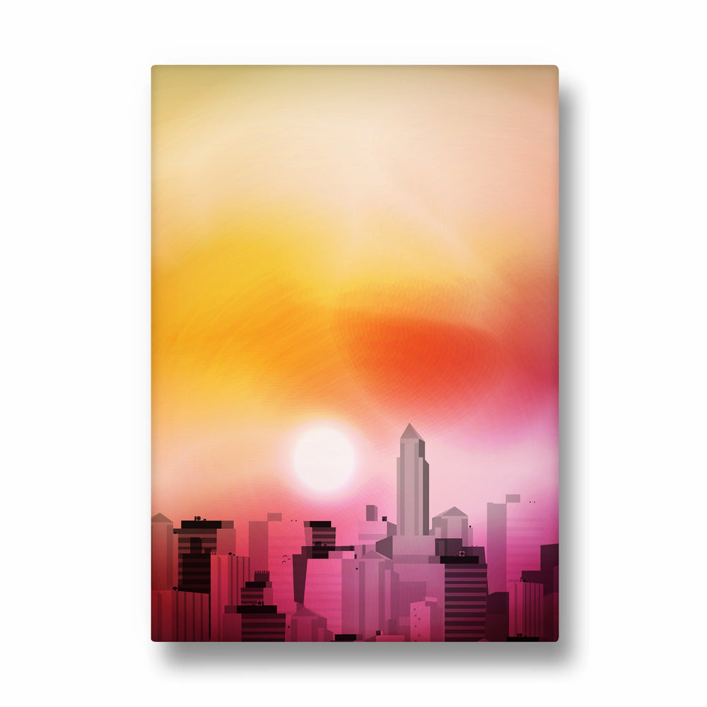 Crimson Sunrise Skyline - City Wall Art - Pillow Fights