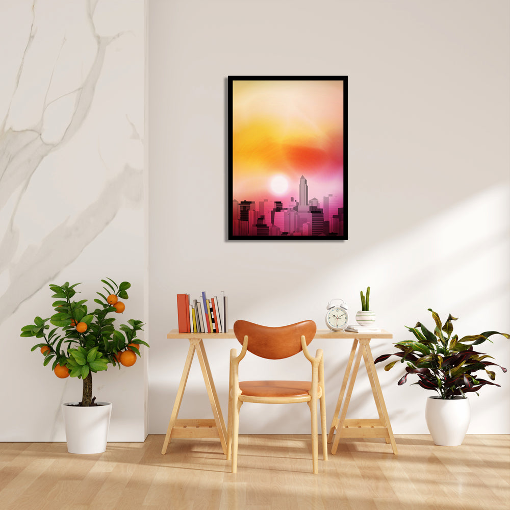 Crimson Sunrise Skyline - City Wall Art - Pillow Fights